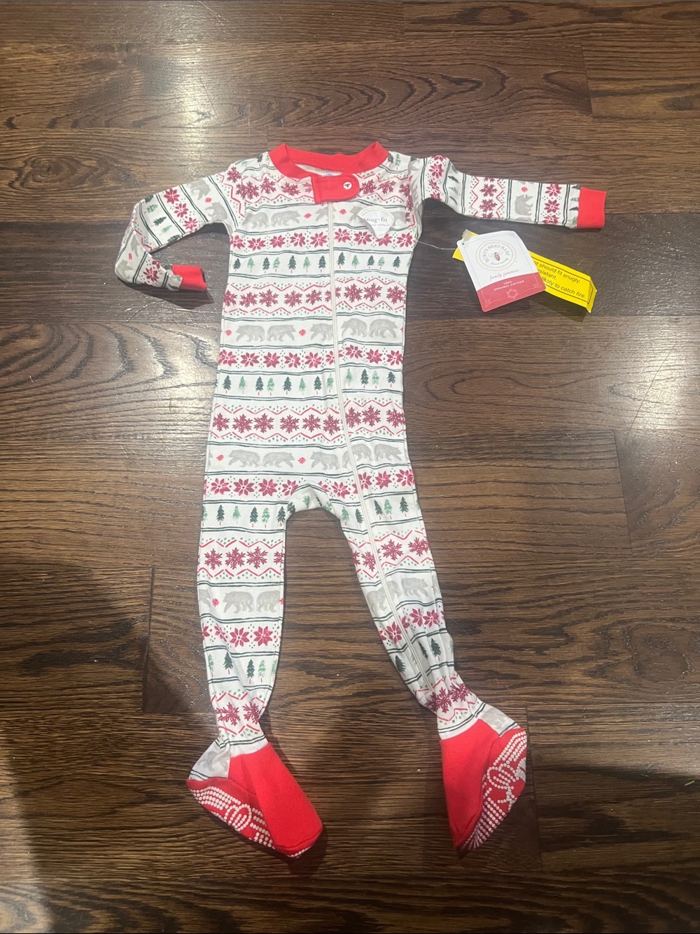 Burt's Bees Baby Red, Green and Cream Fair Isle Footed One-Piece